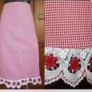 Gingham Red and White Pencil Skirt with Crochet Trim - NWOT